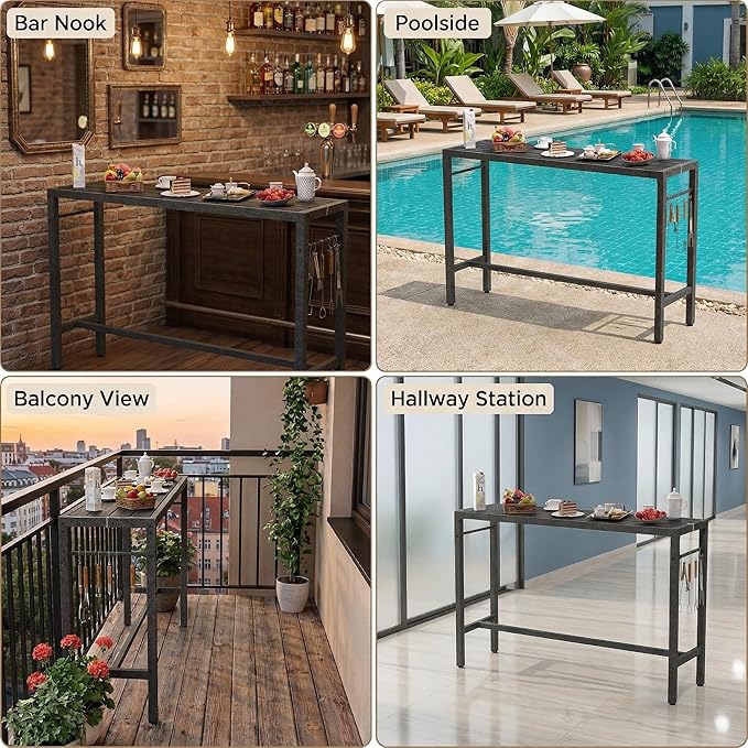 Outdoor Patio Bar Table, 55" Rectangular Counter High Top Table,Metal Pub Height Bistro Deske for Balcony, Backyard, Porch, Deck,Garden, Poolside