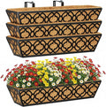 Y&M Flower Boxes for Deck Railings 24inch 4packs, Deck Railing Planter Boxes with Coir Liner Outdoor Railing Window Boxes Planters Hanging Planter Flower Box