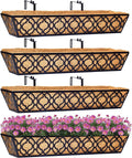 4pcs 30 Inch Window Deck with Coco Liner, 30" Window Boxes Horse Trough with Coconut Coir Liner, Metal Hanging Flower Planter Basket Deck Railing Planter Boxes for Outdoor Indoor Lawn