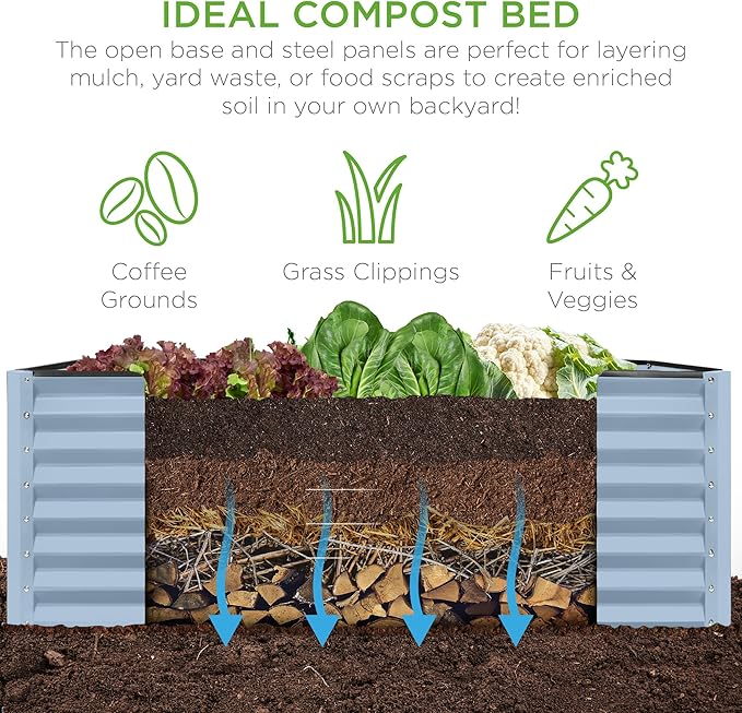 Best Choice Products 6x3x2ft Outdoor Metal Raised Garden Bed, Deep Root Box Planter for Vegetables, Flowers, Herbs, 269 Gallon Capacity, 100% Non Toxic Materials - Mist Blue