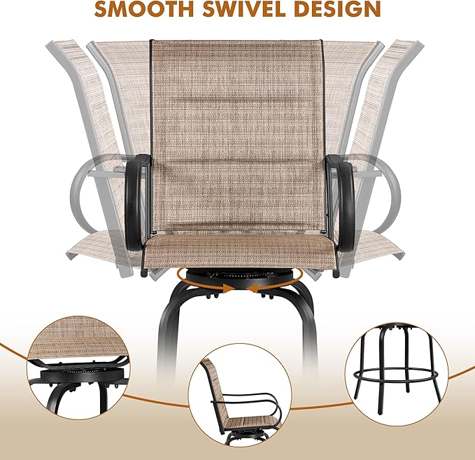 Yaheetech 6 Piece Patio Swivel Bar Stools Texteline Bistro Chairs with High Back/Armrest/Footrest, All Weather Padded Seating Outdoor Furniture Height Outdoor Chairs for Outside, Lawn & Garden