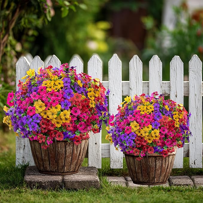 Artificial Flowers for Outdoors Fake Plants - 16 Bundles Faux Outside Greenery Boxwood UV Resistant Plastic Shrubs Decor (Mixed)