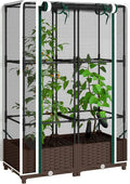 Outsunny Raised Garden Bed with Trellis, 46.5" Tomato Cage with Crop Cage, Self Watering Planter Box with Drainage Holes and Plugs for Outdoor Patio Climbing Plants, Vines, Vegetables, Flowers, White