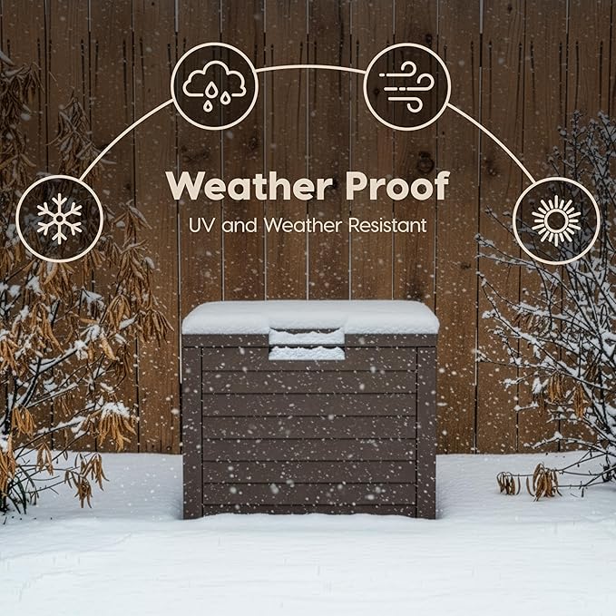 IRIS USA 35-Gallon Outdoor Deck Storage Box, Lockable & UV-Protected, Weather-Resistant Patio Storage for Cushions, Garden Tools & Packages, Waterproof Resin, Durable & Stylish Design - Brown