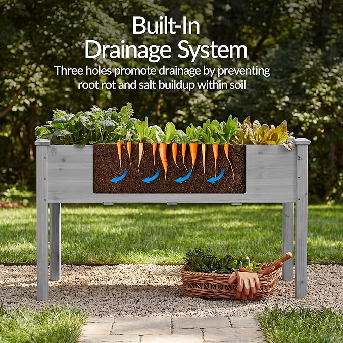 Best Choice Products 48x24x30in Raised Garden Bed, Elevated Wood Planter Box Stand for Backyard, Patio, Balcony w/Bed Liner, 200lb Capacity - Gray
