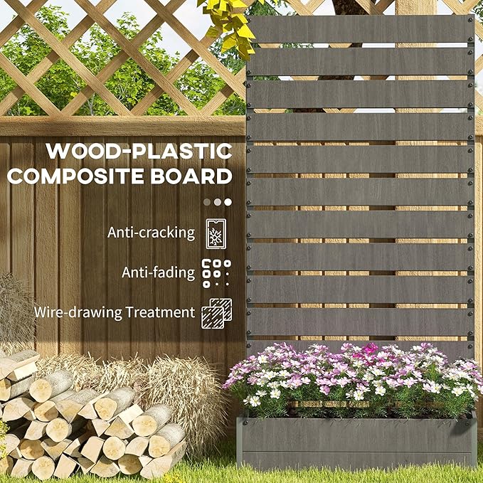 Outsunny Raised Garden Bed with Trellis for Climbing Plants, Planter Box with Self Draining Gap, Freestanding Trellis Planter for Outdoor, Patio, Deck, 35.75" x 15" x 70.75", Dark Gray