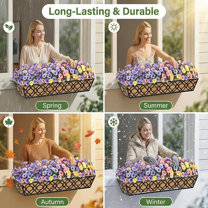 Y&M 6pcs 30 Inch Window Deck with Coco Liner, Fence Metal Hanging Flower Planter Window Basket Deck Railing Planter Boxes for Outdoor Garden Lawn,