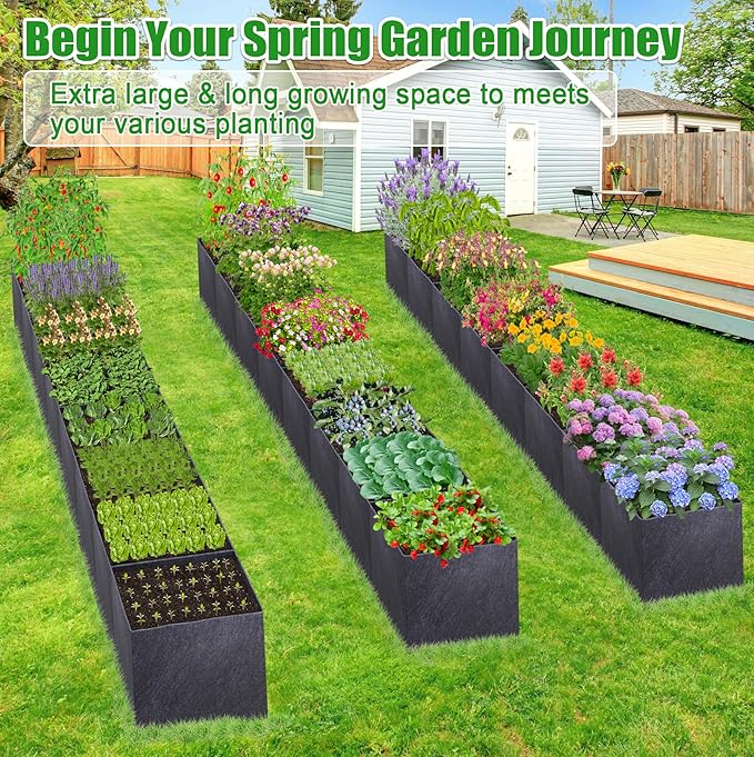 POILKMNI 16x2x1ft Fabric Raised Garden Bed - Outdoor Planter Box Non-Woven Fabric Patio Planting Bed Garden Grow Bed Bag for Growing Herbs, Flowers and Vegetables