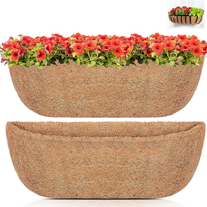 Y&M 30" Coco Liner for Window Box Deck Basket Planter Trough Coconut Fiber Liners, 2pcs Trough Coco Liner Pre-Formed Replacement