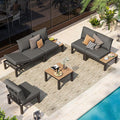 Aluminum Modular Outdoor Patio Furniture Set, 6 Seats Patio Sectional Sofa Set with Adjustable Backrest & Thick Cushions, All-Weather Conversation Sets with Table for Garden & Yard, Graphite