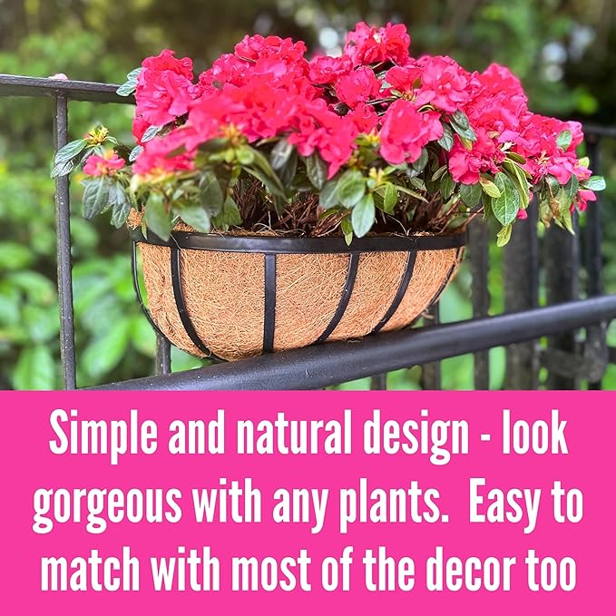 LaLaGreen Wall Planters - 16 Inch, 2 Pack Deck Railing Planter Boxes for Outdoor Plants, Window Flower Box with Coco Liners Metal Horse Troughs Fence Balcony Garden Herb Pot Patio Porch Over Rail