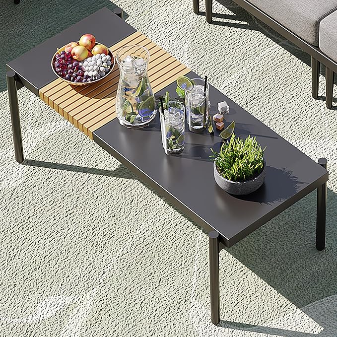 Sundale Outdoor 3 Pieces Patio Furniture Set, Metal Outdoor Sectional Sofa with Coffee Table, All-Weather Modern Outdoor Conversation Sets for Balcony, Porch, Poolside, Sunroom