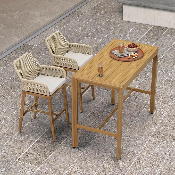 PURPLE LEAF Outdoor 29" Bar Stools Set of 2, Boho Patio Bar Height Chair with Cushion and Back for Outdoor and Indoor, Garden, Patio, Teak