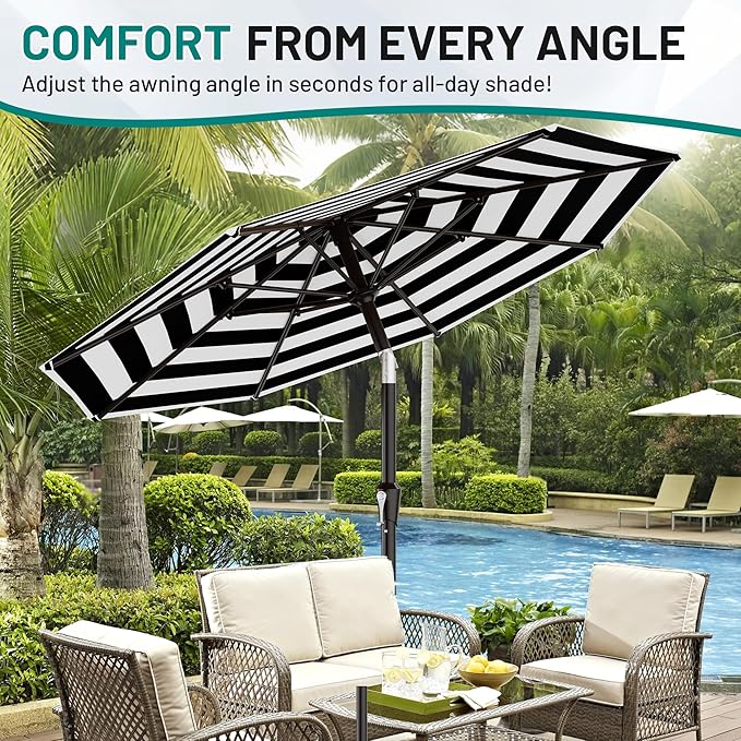 AreShark 9 FT Patio Umbrella for Outdoor, Outdoor Table Umbrella with Push Button Tilt and Crank, Outdoor Patio Umbrellas with 8 Sturdy Ribs for Market, Garden, Pool (Black & White Stripe)