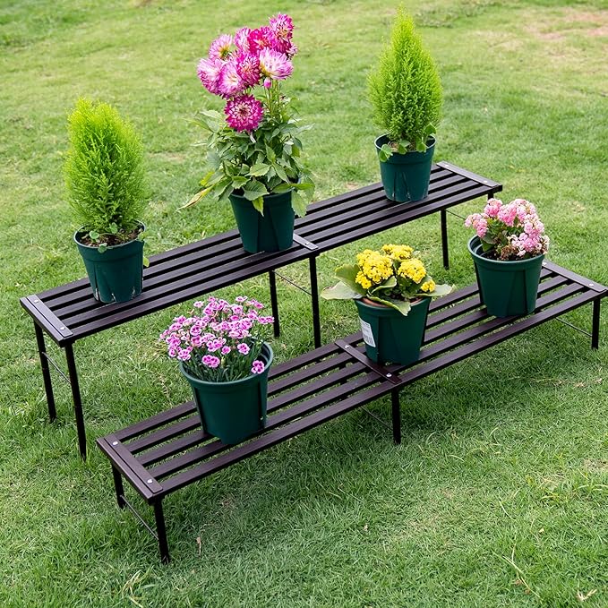 Metal Plant Stand, Rust-proof Aluminum Flower Pot Stand, Heavy Duty Planter Display Shelving for Patio Balcony Garden Living Room Decorative (Ebony, 35.4 Inch)