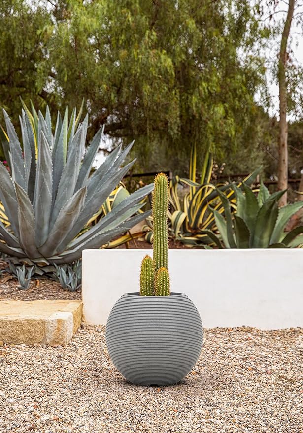 Veradek Strata Series Sphere Round Planter for Patio & Backyard | Durable Plastic-Stone Material | Modern Décor for Tall Trees and Plants