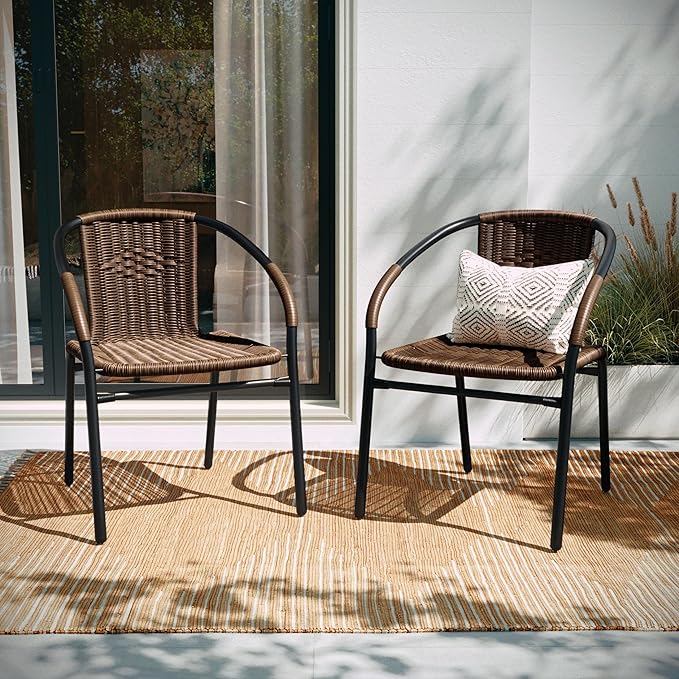 Flash Furniture Lila Medium Brown Rattan Indoor-Outdoor Restaurant Stack Chair