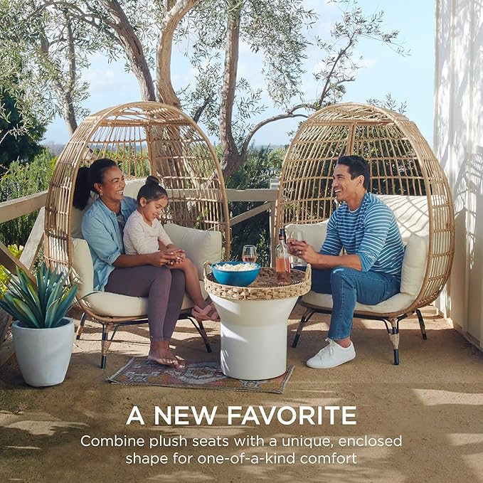Best Choice Products Wicker Egg Chair, Oversized Indoor Outdoor Lounger for Patio, Backyard, Living Room w/ 4 Cushions, Steel Frame, 440lb Capacity - Ivory