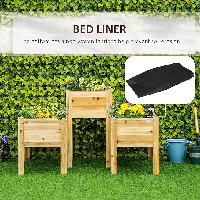 Outsunny Raised Garden Bed Set of 3, Wooden Elevated Planter Box with Legs and Bed Liner, for Backyard and Patio to Grow Vegetables, Herbs, and Flowers, Natural
