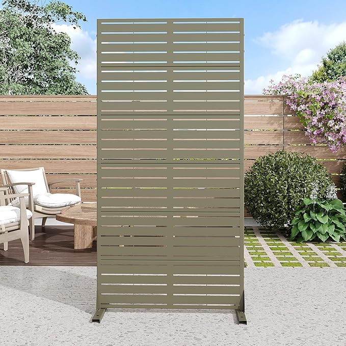 Casaphoria Metal Privacy Screen Outdoor, 72" H x 35" W Freestanding Decorative Privacy Screen for Patio Deck Balcony Garden with Stable Base, Green-Louvered