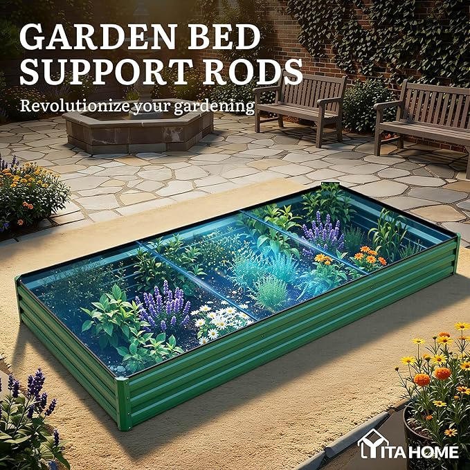 YITAHOME 8x4x1ft 2pcs Large Raised Garden Bed Kit, Galvanized Metal Planter Box with Gloves, Ground Nails & Safety Rubber, Outdoor Above Ground Planters for Plants Vegetables Flowers, Green
