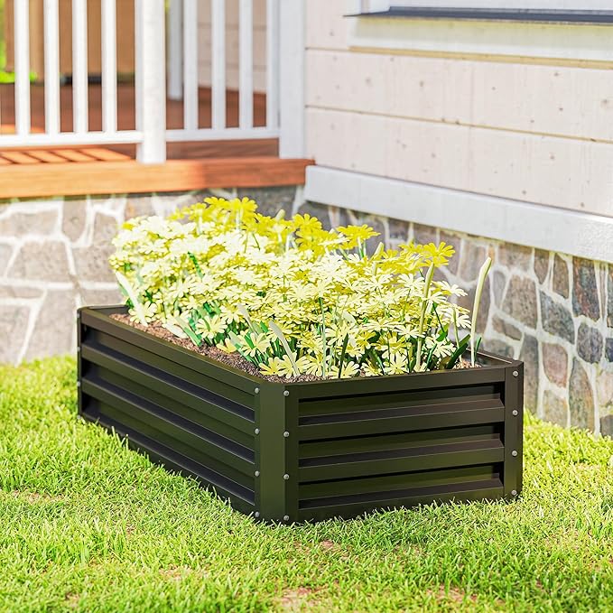 Outsunny Galvanized Raised Garden Bed, 4' x 2' x 1' Metal Planter Box, for Growing Vegetables, Flowers, Herbs, Succulents, Gray