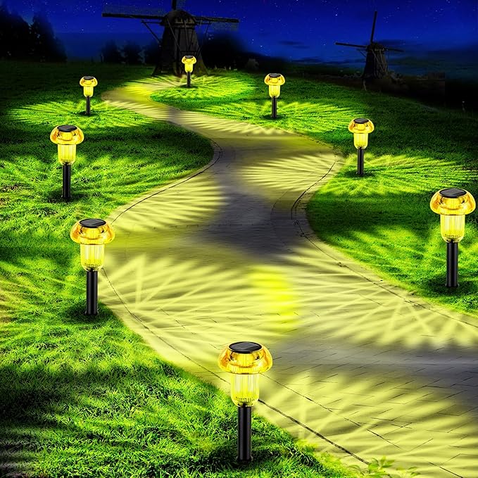 Easter Solar Pathway Lights Outdoor Decorative 4 Pack, Yellow LED Mushroom Solar Lights Outdoor Waterproof Solar Powered Decor for Yard Driveway Patio, Valentines Day Halloween Christmas Garden Decor