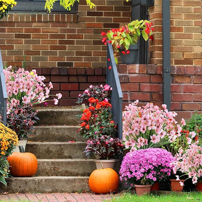 24 Peach Bundles Artificial Flowers for Outdoors/Indoors Fake Flowers Plants for Indoor Outside Garden Porch Window Box Home Wedding Farmhouse