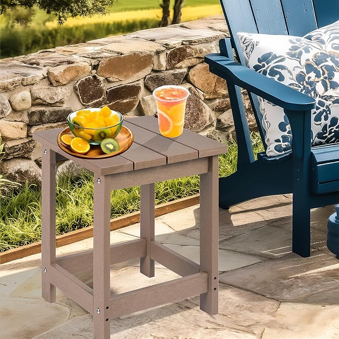LZRS Adirondack Square Outdoor Side Table for Patio, Pool Composite Patio Table,HDPE End Tables for Backyard,Pool, Indoor Companion, Easy Maintenance & Weather Resistant(Weathered Wood)