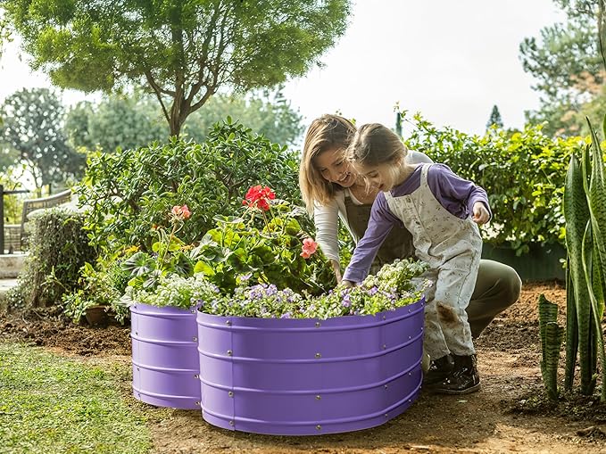 Plant & Plot Galvanized Raised Garden Beds Outdoor // Planter Raised Beds for Gardening, Vegetables, Flowers // Large Metal Garden Box (Purple) // Tool-Free Assembly