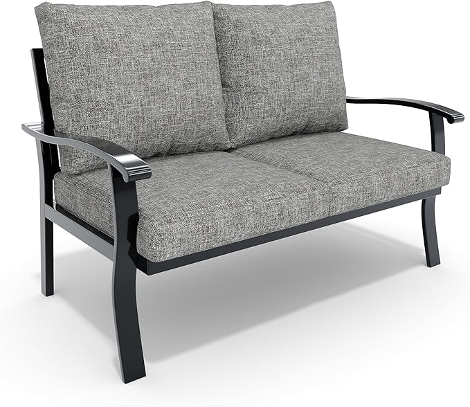 HOMREST Outdoor Loveseat Aluminum Patio Furniture Sofa, All-Weather Metal Outdoor Couch with Cushions, Grey