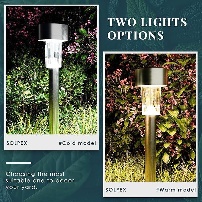 SOLPEX 24 Pack Solar Outdoor Lights Pathway, Stainless Steel Solar Lights Outdoor Waterproof,LED Landscape Lighting Solar Walkway Lights for Landscape/Patio/Lawn/Yard/Driveway-Warm White