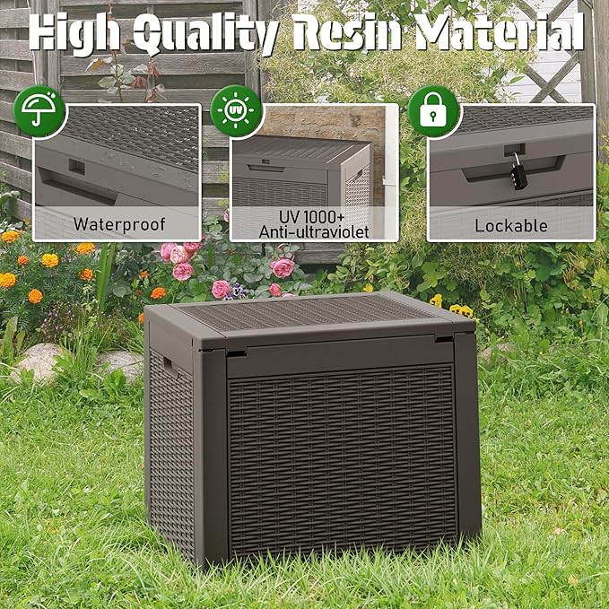Outdoor Storage Box, Resin Deck Boxes Indoor and outdoor, Waterproof Storage Box Lockable Lid (Grey,31 Gallon)