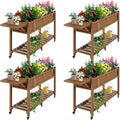 YEFU Raised Garden Bed with Legs: 57x18x30in Elevated Poly Planter with Wheels,Waterproof Mobile Raised Bed Garden, Elevated Planter Box Stand with Storage Shelf,for Herb,Carrot,Tomato (Teak,4pcs)