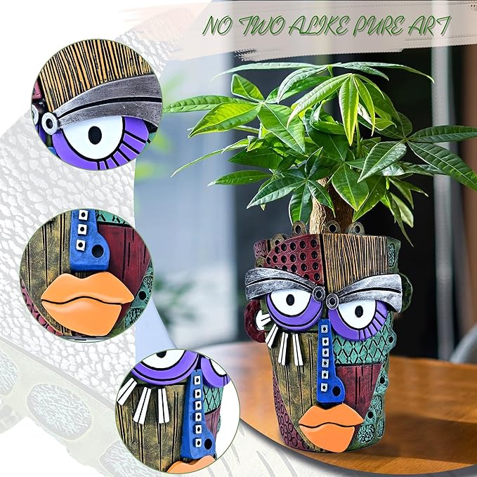 Abstract Face Planter Pots for Plants,Hand-Painted Colorful Flower Pots with Drainage, Indoor Outdoor Garden Decor Gift(Classic,Small)