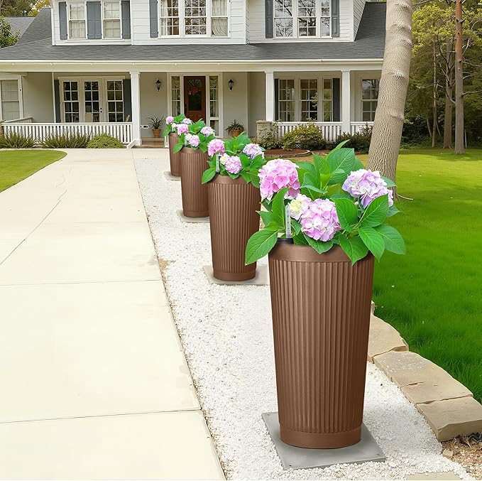 FENCY 2Pack 24IN Self Watering Planter for Indoor Plants, Plastic Large Planter for Outdoor Plants, Water Level Indicator& Spacious Reservoir Flower Planter Decorative(Brown)