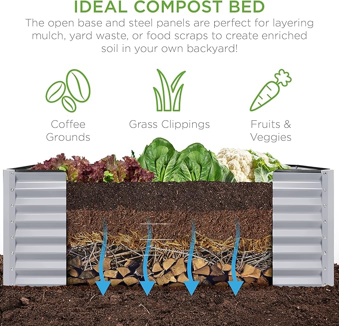 Best Choice Products 6x3x2ft Outdoor Metal Raised Garden Bed, Deep Root Box Planter for Vegetables, Flowers, Herbs, 269 Gallon Capacity, 100% Non Toxic Materials - Moonlight Gray