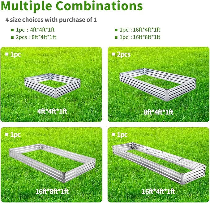 Galvanized Raised Garden Bed 2pcs Pack - Metal Raised Bed Garden Kit 4'x8'x1' for Flower Planters, Vegetables Herb