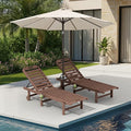 SERWALL Outdoor Chaise Lounge Set of 2 with 9FT Umbrella, HDPE Pool Lounge Chair with 5-Position Adjustable Backrest, Patio Lounger with Rolling Wheels & Cup Holder for Pool, Brown