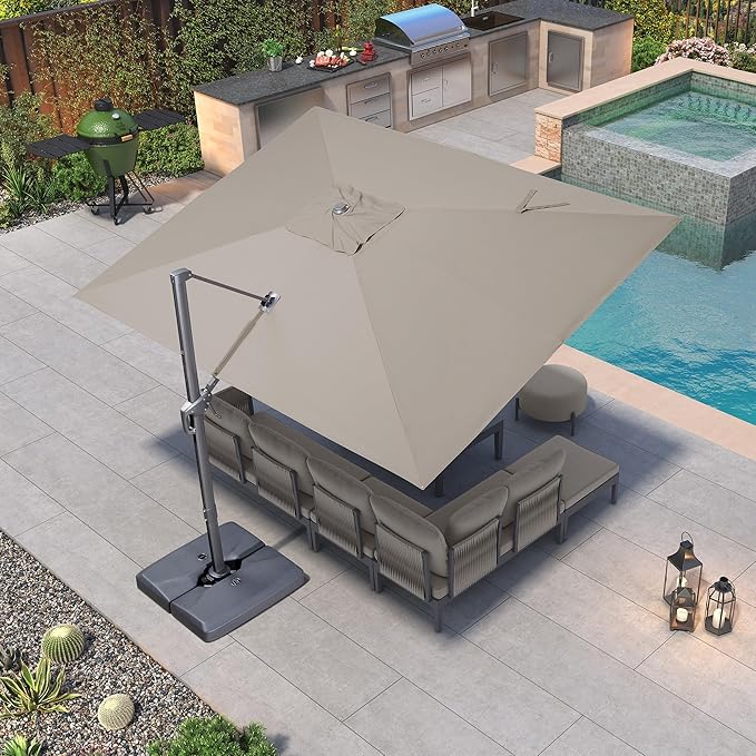 PURPLE LEAF Patio Umbrella 9' X 11.5' Rectangle Cantilever Umbrella Large Aluminum Outdoor Umbrellas with 360-degree Rotation & UPF40+ Premium Fabric for Deck Pool Garden Yard, Ash Mocha