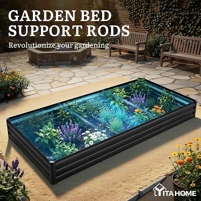 YITAHOME 8x4x1ft 2pcs Large Raised Garden Bed Kit, Galvanized Metal Planter Box with Gloves, Ground Nails & Safety Rubber, Outdoor Above Ground Planters for Plants Vegetables Flowers, Black