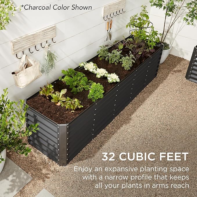 Best Choice Products 8x2x2ft Raised Outdoor Metal Garden Bed, Deep Root Box Planter for Vegetables, Flowers, Herbs, 240 Gallon Capacity, 100% Non Toxic Materials - Dark Green