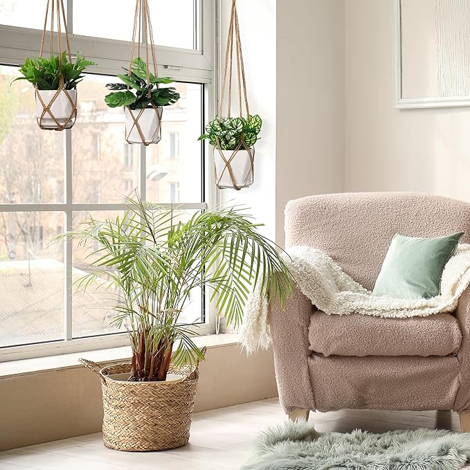 YIBOT Macrame Plant Hanger Indoor Set of 2 with 2 S Hooks, Indoor Outdoor Hanging Planter for Plants Holder with Decorative No Tassels, Boho Home Decor, 35 Inch, Brown (Pots Not Included)
