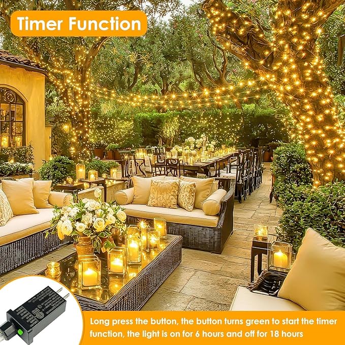 2Pack Each 66Ft 200LED Christmas Fairy Lights Plug in with Remote, Waterproof Twinkle Lights Outdoor Indoor, String Lights 8 Modes with Timer for Girl's Room Garden Christmas Decorations (Warm White)