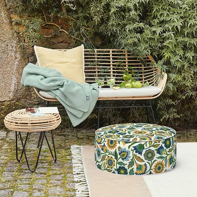 LVTXIII Inflatable Stool Ottoman Footrest with Handle, Decorative Fade-Resistant Foot Stool, Indoor or Outdoor Pouf for Home Garden and Camping Use, D21 x W 21 x H9, Fiesta Floral