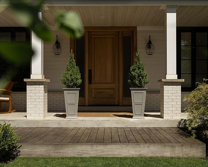 Veradek Fairmont Tall Plastic Planter - Large Outdoor Planter for Front Porch | Crack Resistant All-Weather Use | Classic Estate Design for Tall Plants, Flowers, Trees