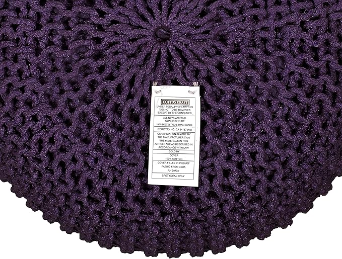 COTTON CRAFT Round Dori Pouf - Cotton Braid Cord Cable Knitted Ottoman - Foot Stool - Footrest - Floor Pouf - Woven Ottoman - Bean Bag - Living Room Dorm - 20 inches Diameter x 14 Height - Deep Plum