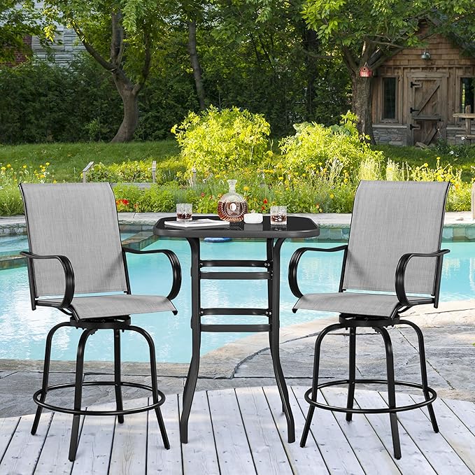 Yaheetech Patio Swivel Barstools Outdoor Chairs Set of 4, High Bistro Stools Outdoor Furniture, All-Weather Patio Stools for Outside, Beach, Lawn, Poolside and Garden, Black/Light Gray