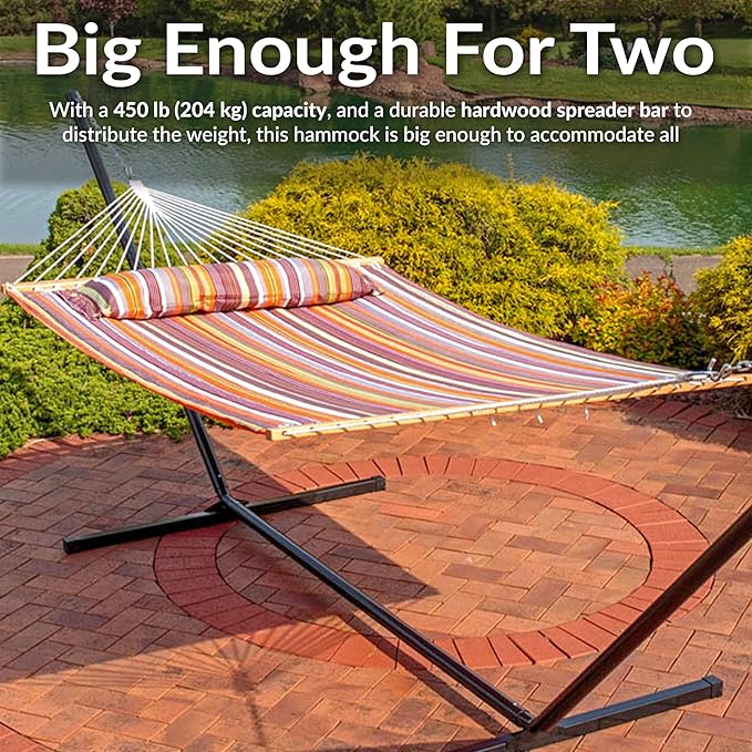 Sunnydaze Quilted Outdoor Hammock with Spreader Bars - Heavy-Duty 450-Pound Capacity Double Hammock for Outside - Canyon Sunset