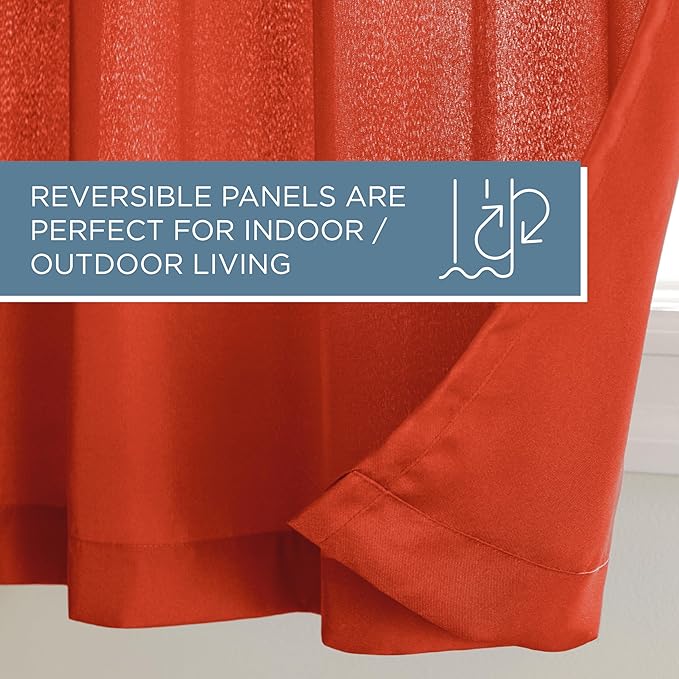 TOWN & COUNTRY BASICS Cabana Solid Heavyweight Indoor Outdoor Curtains, Light Filtering Opacity with Grommet Top, Water Repellent, 2-Pack Set, 54"x84", Mecca Orange